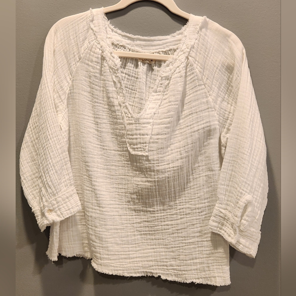 Natural Life White Cotton Gauze Blouse